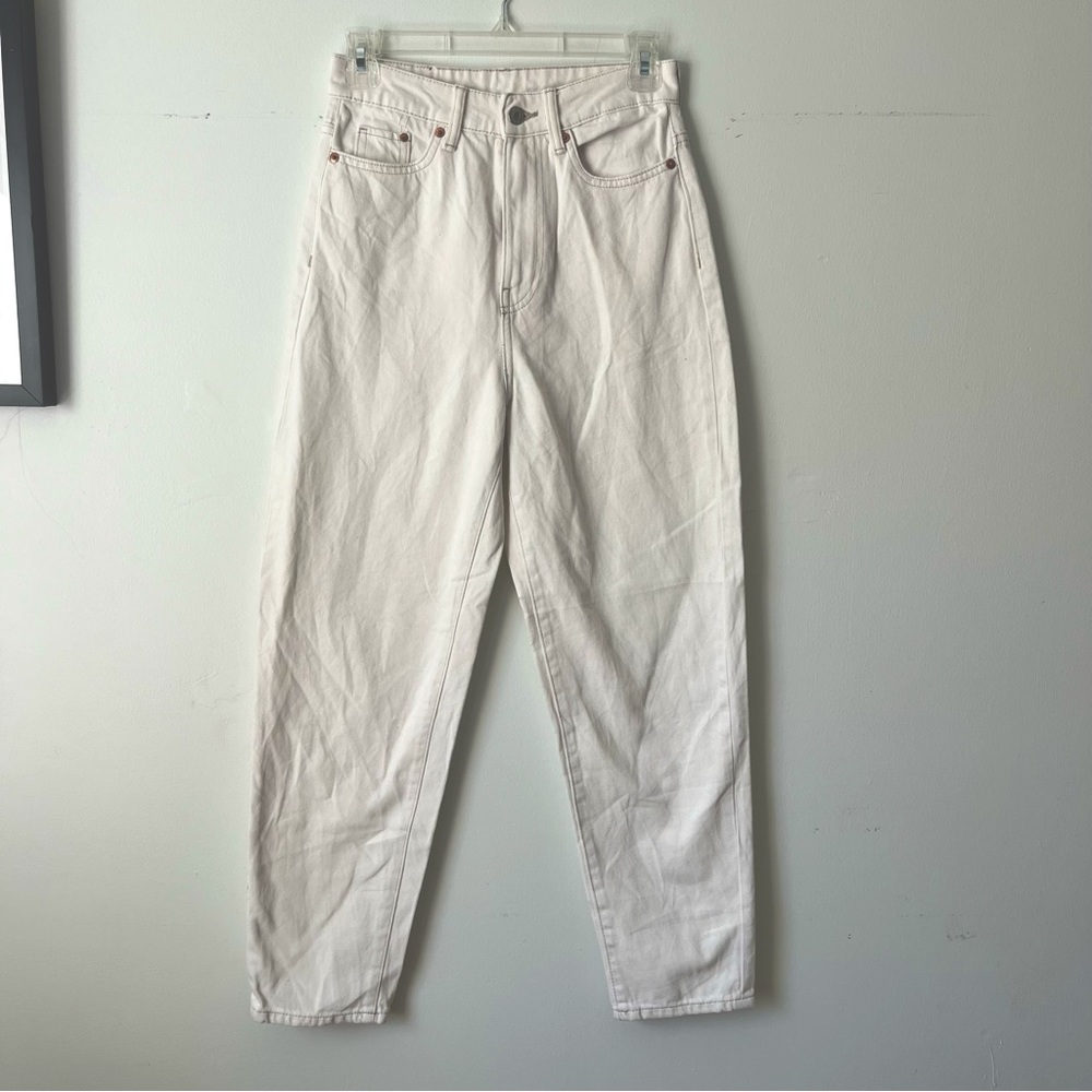 & Denim White High Waisted Straight Leg Jeans